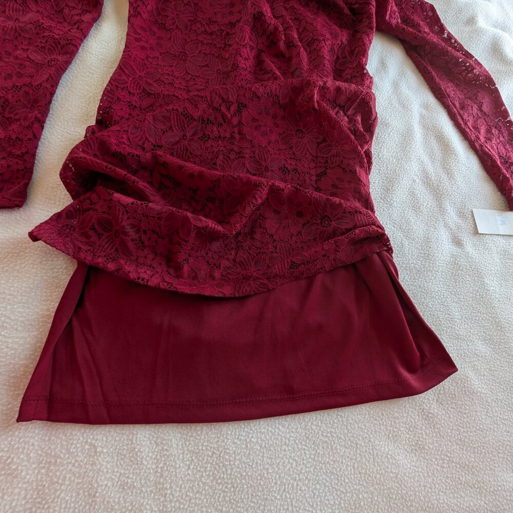 City Studio Women's Large Lace Mini Bodycon Dress Dark Red Slim Red NWT - Picture 13 of 16